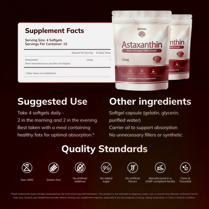 ROVINA Astaxanthin 12mg Softgels, Triple Strength Antioxidant