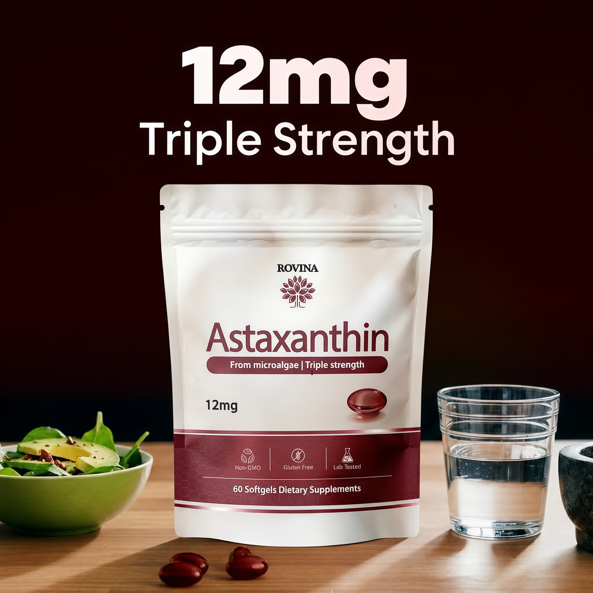 ROVINA Astaxanthin 12mg Softgels, Triple Strength Antioxidant